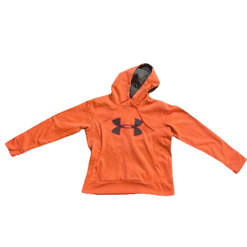 Under Armour Women's Coral Orange Gym Pullover Hoodie Fleece Size L Long Sleeve